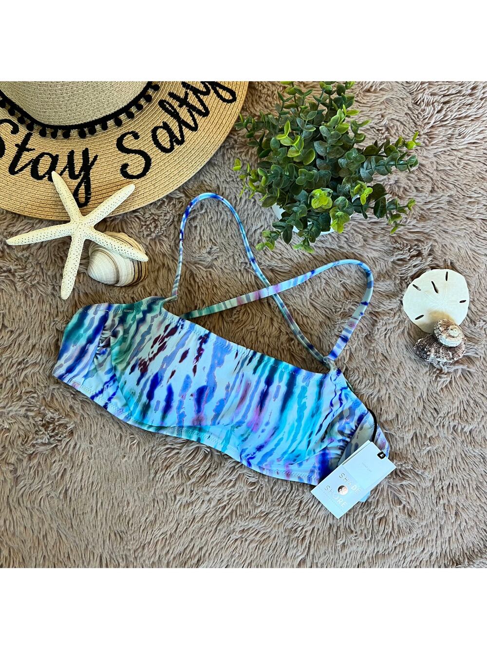 NWT Shade & Shore Blue Tie-Dye Underwire Light Lift Bikini Top Size: 32B